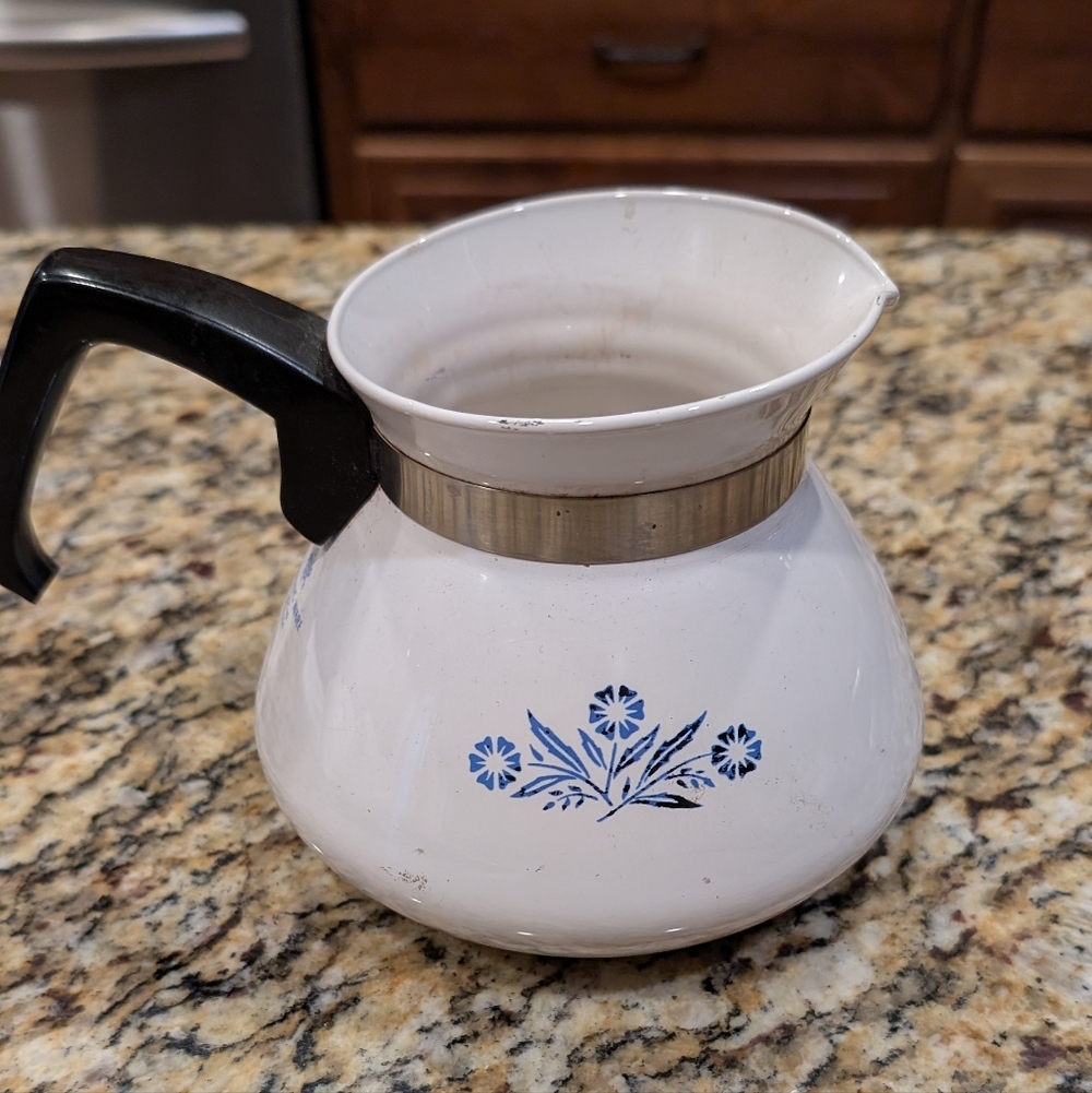 Vintage Corning ware Blue Cornflowr Coffee Pot with Black Handle No Lid